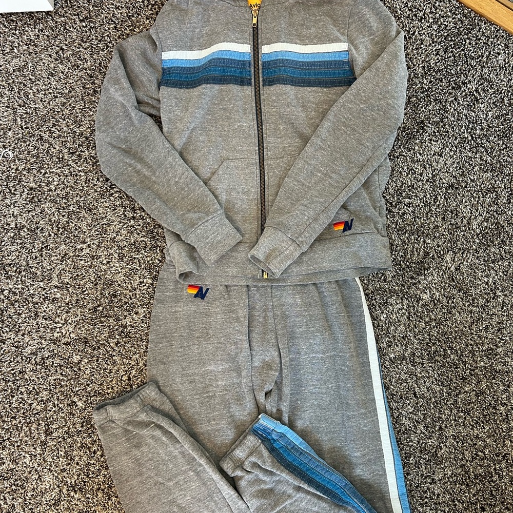 Aviator Nation Gray Set Jacket + Pants Blue Stripes